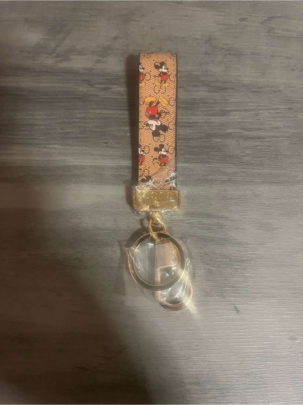 Mickey Print Wristlet Keychain - Brown